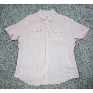 Murano Baird McNutt Linen Shirt Mens XL Slim Light Orange Short Sleeve Button Up